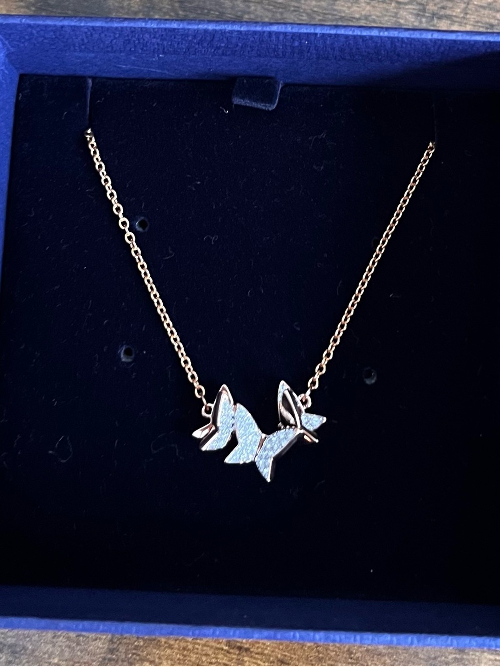 NEW NIB Swarovski Rose Gold Tone Pavé Crystal Butterfly Wings Pendant Necklace